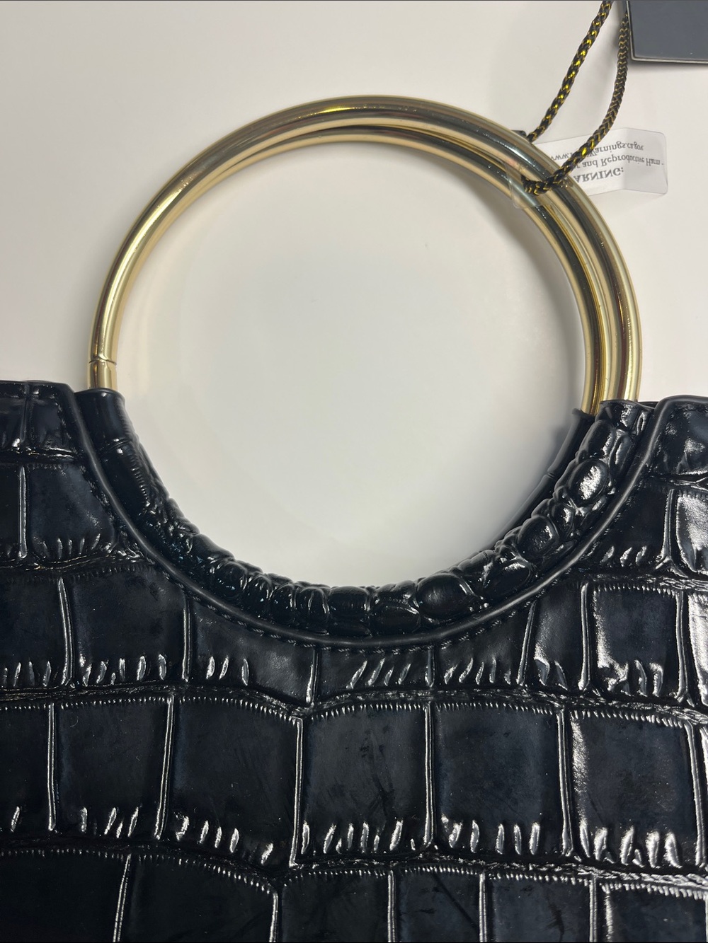 Imoshion Black Croc-Embossed Clutch with Gold Ring Handle - Picture 3 of 10